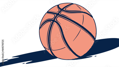 SalmonColored Basketball with Dark Blue Lines Slightly Tilted.