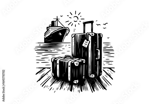 Trunk Suitcase hand drawn vector illustration