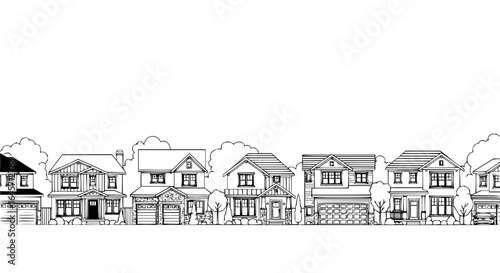 Illustration of a row of houses with different architectural styles in a suburban neighborhood scene view vector art