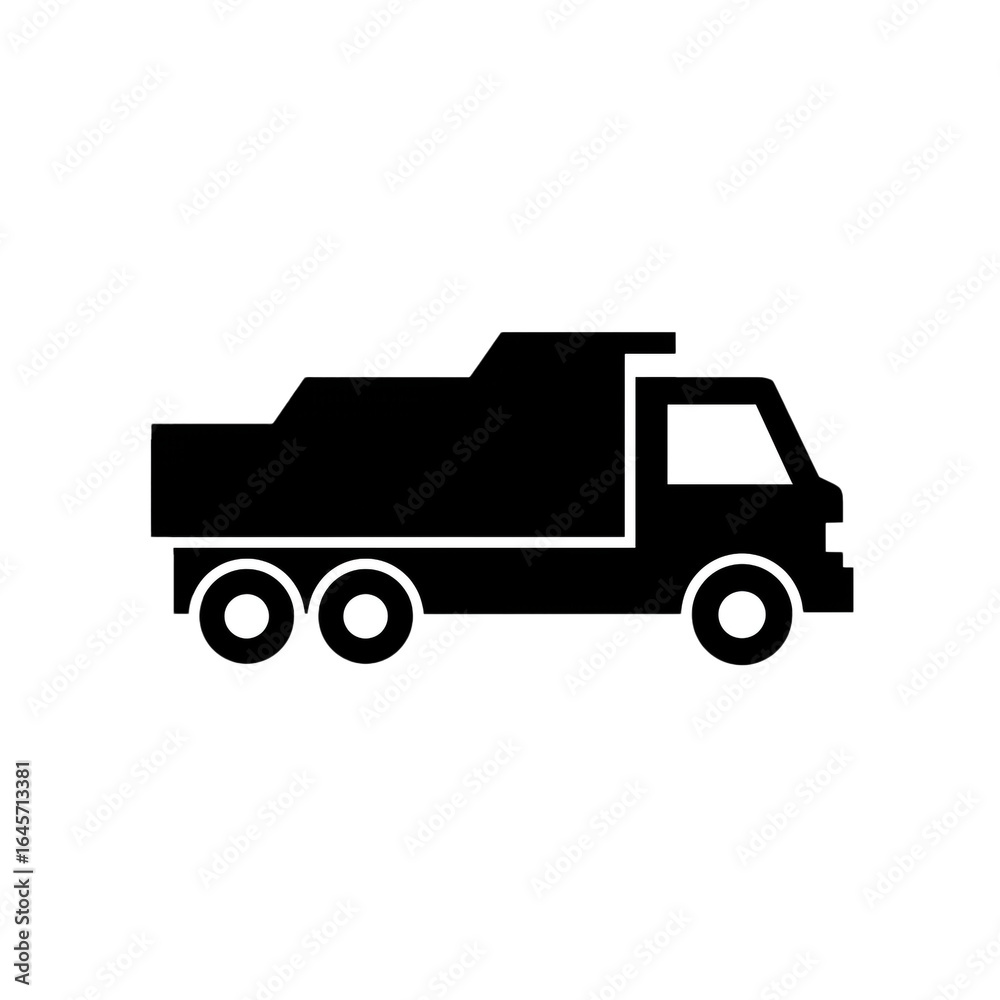 Naklejka premium A stark black and white silhouette of a robust, multi-wheeled dump truck, ready for heavy-duty industrial transport and material hauling.