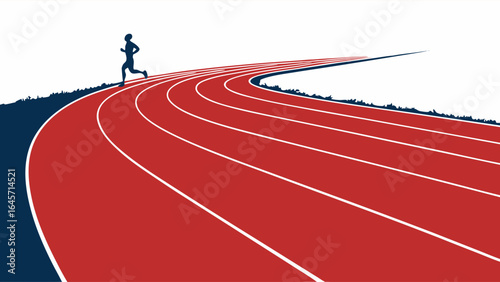 Silhouette of Runner on Red Running Track with White Lines.