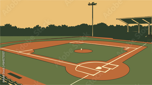 Stylized Baseball Field with Green and Brown Colors.