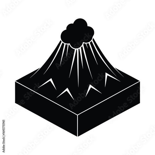Volcano Silhouette Icon Black and White Erupting Mountain Graphic on White Background