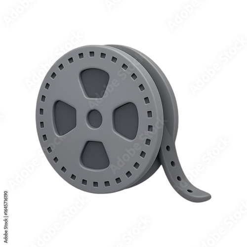 3d rendered gray film reel isolated on transparent background