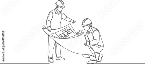 Single Continuous Line Drawing - Manager with Blueprint Design