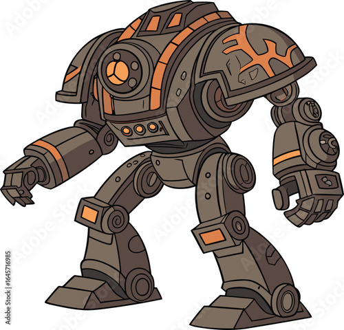 Futuristic boss level ai mech front facing vector illustration