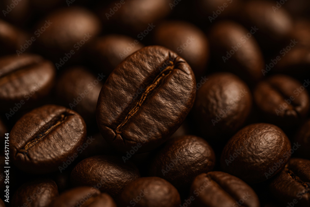 Naklejka premium an abundance of coffee beans captured from above in high detail.