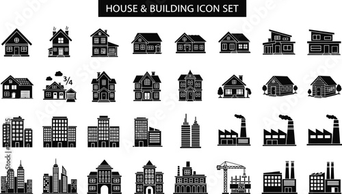 House and Building Icon Set - Vector Illustration
