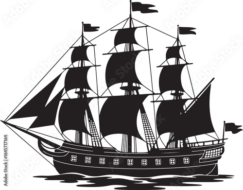 Sailing Ship Silhouette Vector Illustration, a timeless design perfect for nautical-themed projects
