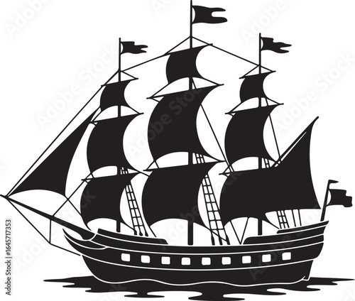 Sailing Ship Silhouette Vector Illustration, a timeless design perfect for nautical-themed projects