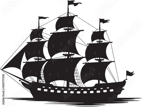 Sailing Ship Silhouette Vector Illustration, a timeless design perfect for nautical-themed projects