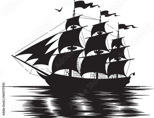 Sailing Ship Silhouette Vector Illustration, a timeless design perfect for nautical-themed projects