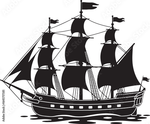 Sailing Ship Silhouette Vector Illustration, a timeless design perfect for nautical-themed projects