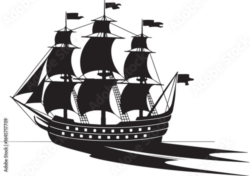 Sailing Ship Silhouette Vector Illustration, a timeless design perfect for nautical-themed projects