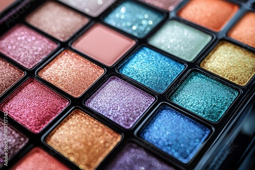 Colorful Eyeshadow Palette With Various Sparkling Shades on Display