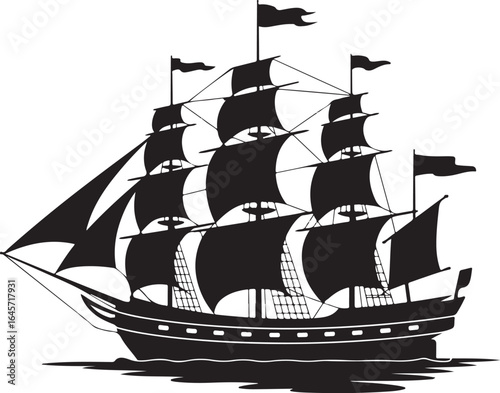 Sailing Ship Silhouette Vector Illustration, a timeless design perfect for nautical-themed projects