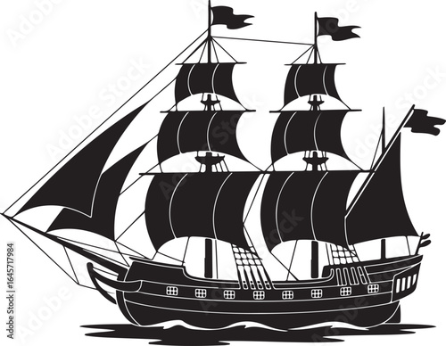 Sailing Ship Silhouette Vector Illustration, a timeless design perfect for nautical-themed projects