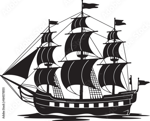 Sailing Ship Silhouette Vector Illustration, a timeless design perfect for nautical-themed projects