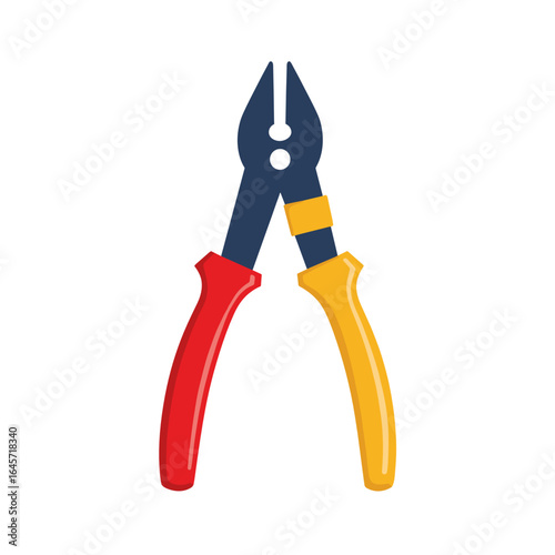 Pliers with red and yellow handles on a white background  