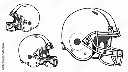 Two American Football Helmets in Profile View.