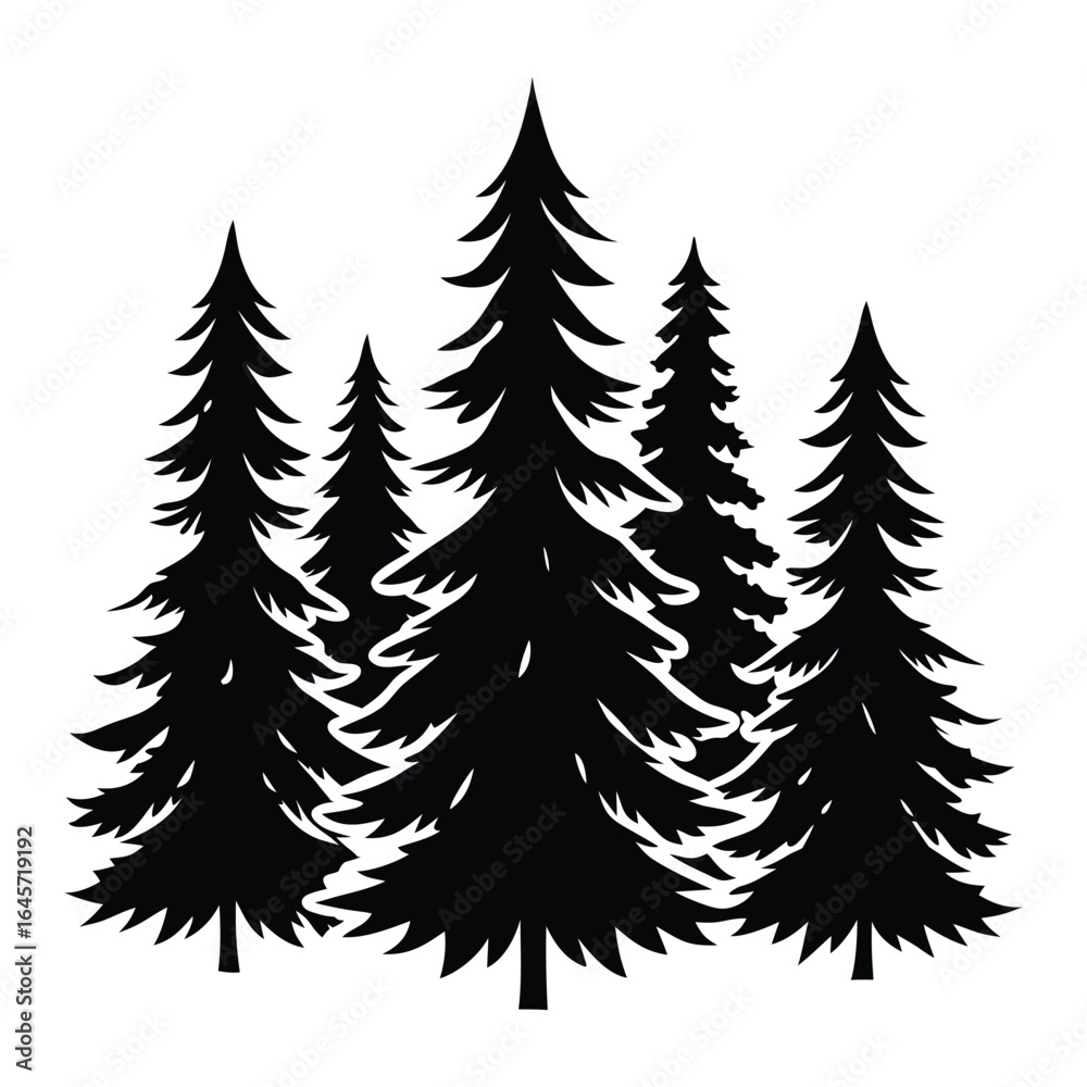 Obraz premium Majestic Pine Tree Silhouette Graphic Design Download on White Background