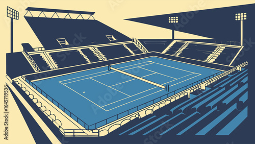 Vector Illustration of a Tennis Court Stadium.