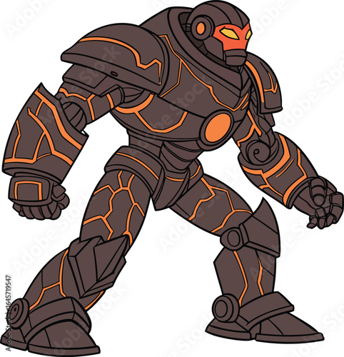 Dynamic lava forged warrior in a front facing battle pose rendered with bold ai generated artistry and a striking dark color palette for impactful design