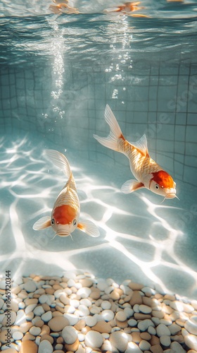 Colorful Koi Fish Swimming Gracefully in a Serene Underwater Environment.