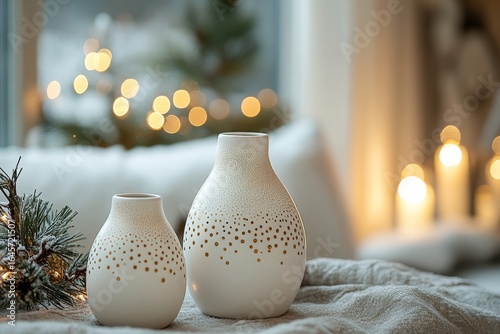 Charming Handmade Ceramic Houses Illuminate a Cozy Winter Setting With Soft W...