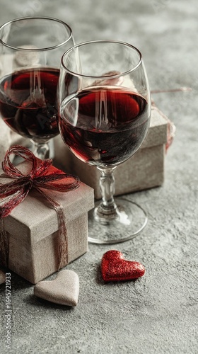 Romantic Celebration With Red Wine and Gift Boxes, Perfect for Special Occasi...