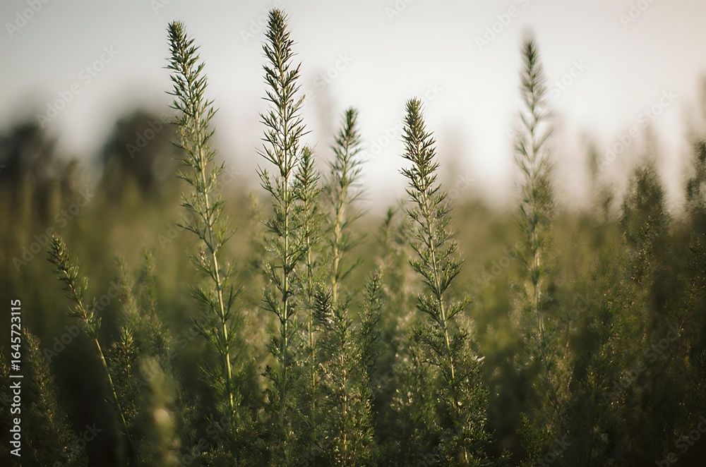 Obraz premium Golden Hour Wildflower Field Tall Herbaceous Plant Detail ai generated