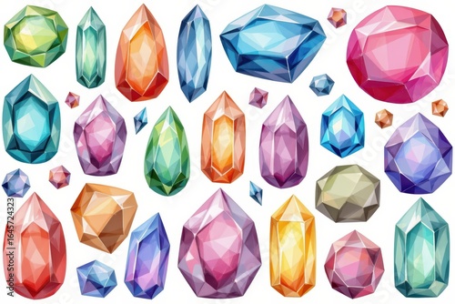 collection watercolor style isolated on white background clipart include at least 10 isolated crystal stones themed elements and leave a 10% margin clear around the sheet to avoid cropping
