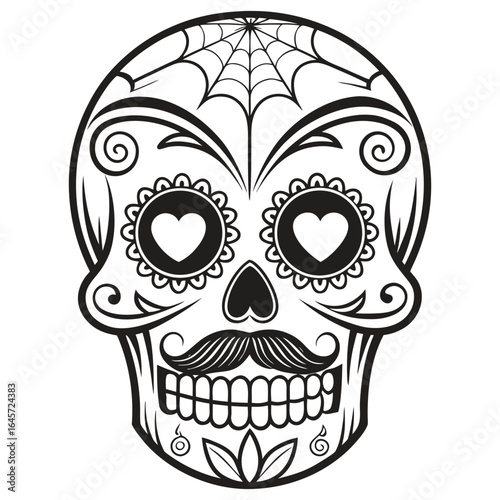 Black and White Sugar Skull Design Perfect for Dia de los Muertos Crafts