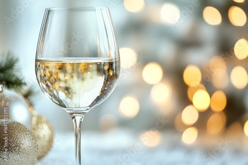 Sparkling Wine Glass With Bubbles Against a Festive Background During Winter ...