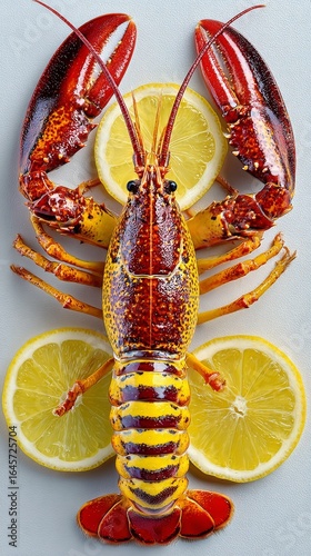 Fresh Lobster Surrounded by Vibrant Lemons on a White Surface Ready for a Del...