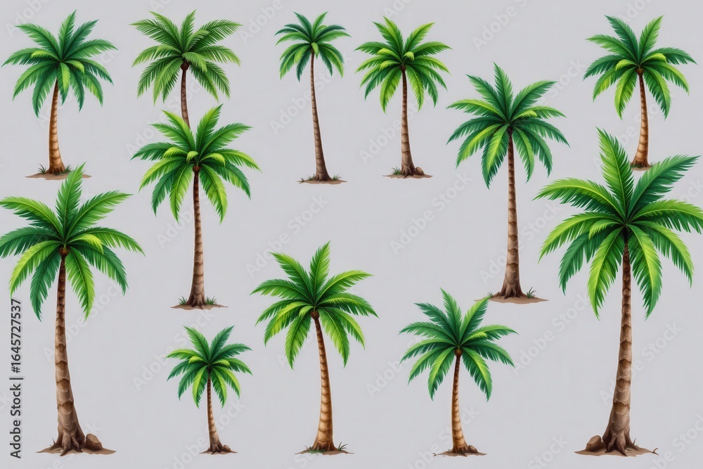 Fototapeta premium collection watercolor style isolated on white background clipart include at least 10 isolated palm trees themed elements and leave a 10% margin clear around the sheet to avoid cropping