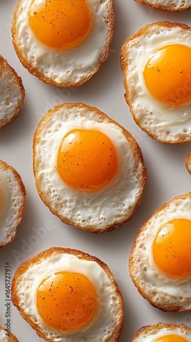 Breakfast Treats With Sunny Side up Eggs on a Soft Bread Base Arranged on a S...