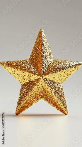 Sparkling Gold Star Decoration With Glittering Stars on White Background.