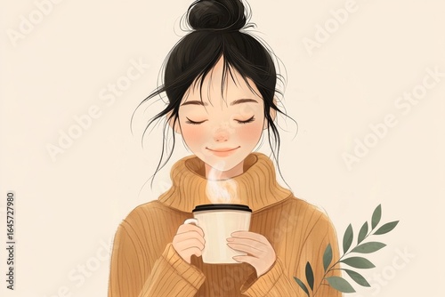 Enjoying Warm Beverage During Cozy Morning at Home in Autumn