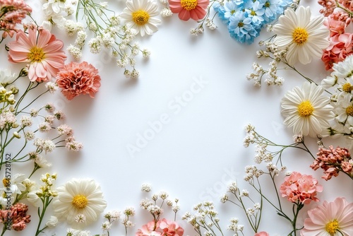 Colorful Assortment of Flowers Creates a Beautiful Frame for a Clean Backdrop
