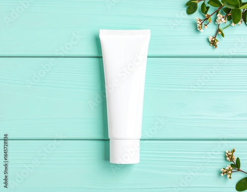 Wallpaper Mural White Cosmetic Tube on Pastel Mint Wooden Background, Minimalist Skincare and Beauty Product Mockup for Branding and Packaging Design Torontodigital.ca