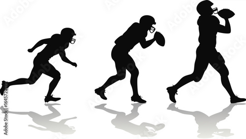 American Football Player Action Sequence Running Receiving Throwing.
