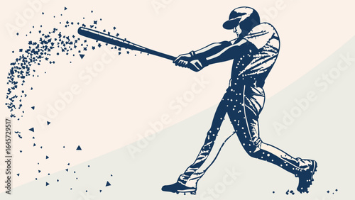 Baseball Player Swinging Bat with Particle Effect Illustration.