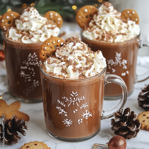 Warm Holiday Drinks Served With Festive Cookies in a Cozy Winter Setting