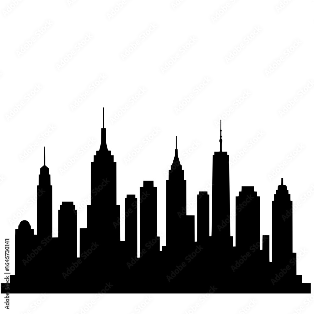 Naklejka premium Black and white city skyline silhouette with modern building shapes, for decoration and design.
