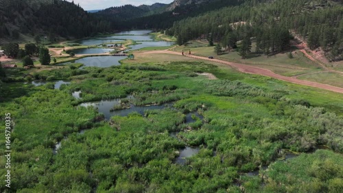 Beautiful aerial shot of lakes rivers and Colorado mountains