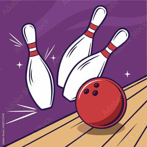 Bowling Pins and Ball in Action.