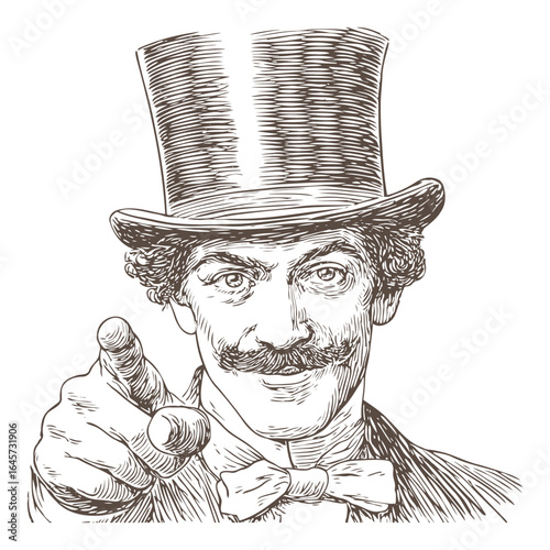 Dandy Man in a Top Hat Pointing Vector.