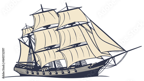 Classic ThreeMasted Sailing Ship Illustration.