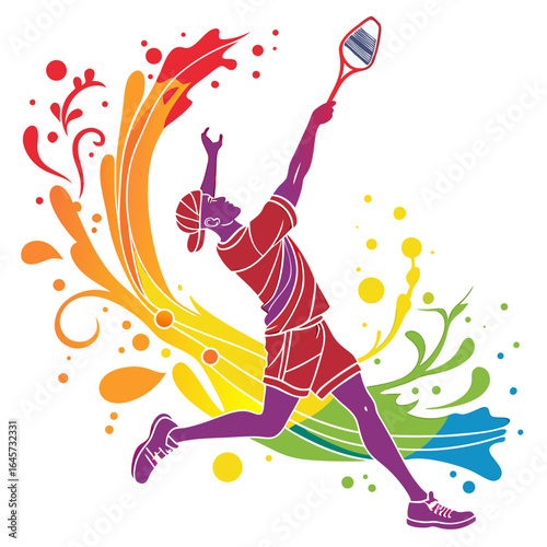 Colorful Silhouette of a Badminton Player in Action.